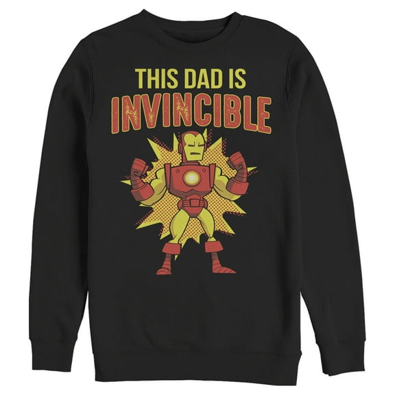 Men's Marvel This Dad is Invincible Cartoon Iron Man Sweatshirt Black 2X Large