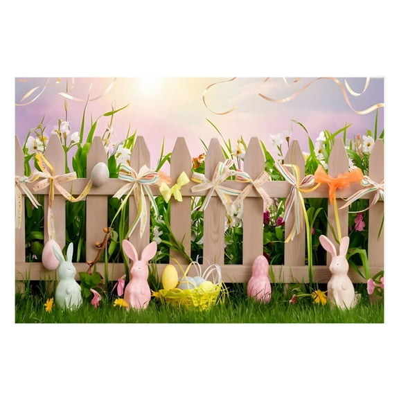 Spring Easter Photography Backdrops, Garden Floral Grass Rabbit Eggs Background Bunny Stand Photo Banner Tapestry Booth Props, 47"x32"