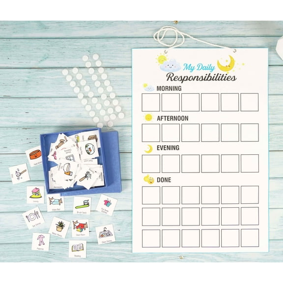 Inkdotpot Kids Daily Responsibility Checklist, Hanging Chore Chart- Childrens Job Poster- Morning/Evening Daily Routine- Daily Task List-IYT