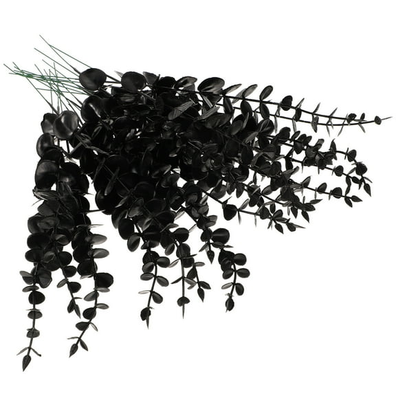 20 Pcs Faux Eucalyptus Leaves Artificial Flowers Halloween Decor Stem Bride Black