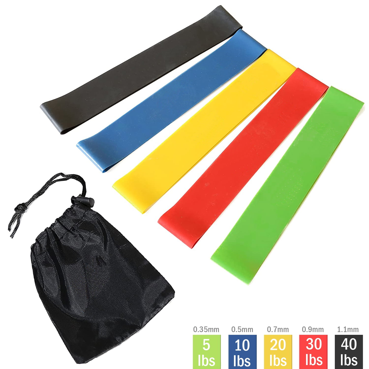 Odoland Exercise Resistance Loop Bands Set of 5 Light Medium Heavy Exercise Bands / Assisted
