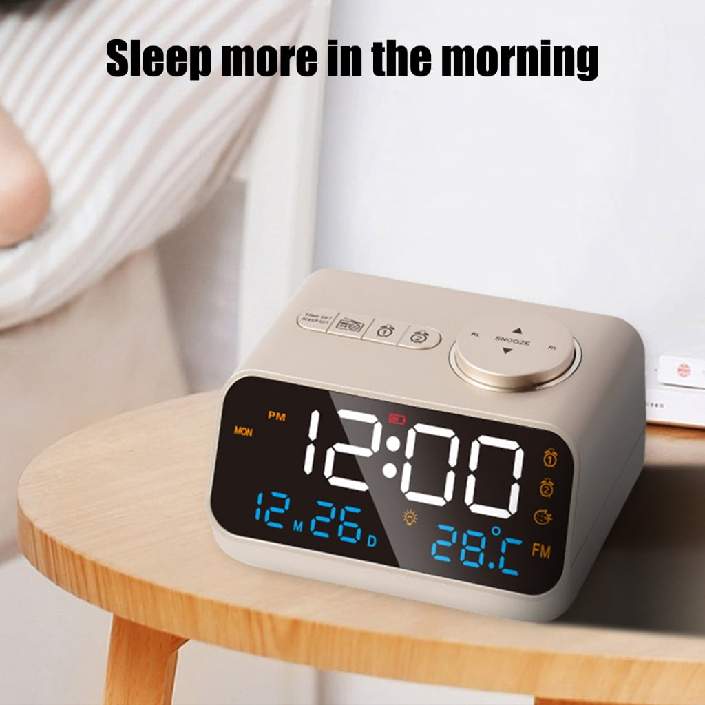 T-HOTLYST Digital Table Clock Bedside Clock with Voice Control Activation Calendar FM Radio, and 4 Color Display Multiple Function