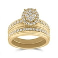 thumbnail image 2 of Solid 14K Yellow Gold His and Hers Trio Three Rings Set Real Natural Diamond Cluster Matching Rings Wedding Band Set 1-1/5 Carat ( 1.20 Cttw ) - (L = 6.5, M = 10.5), 2 of 7