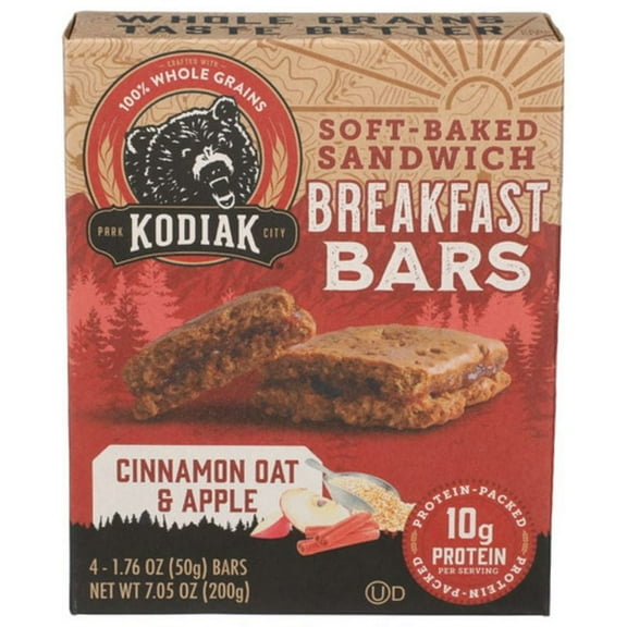2X - Kodiak Cakes Cinnamon Oat & Apple Soft-Baked Breakfast Bars 4 Pack 1.76 oz Package May Vary