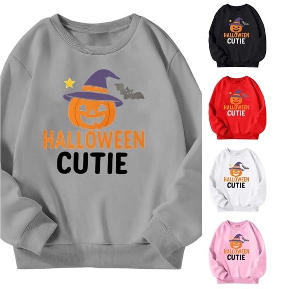 JAJAHO Halloween Girls Oversized Sweatshirts Long Sleeve Pumpkin Shirt Crew Neck Fall Pullover Tops For Kids 3-14Y