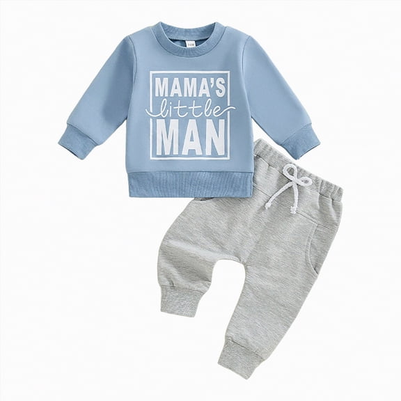 mgoYE 6 Month Baby Boy Clothes Sweatshirt Outfit Mamas Little Man Long Sleeve Shirt Jogger Pants Fall Outfits Winter Clothes Set(Light Blue,2-3Y)