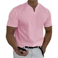 thumbnail image 2 of Prolriy Camisetas para hombre Primavera Verano Casual Cuello en V Sólido Manga Corta Camiseta Blusa Superior Camisas para hombre Rosa S, 2 of 8