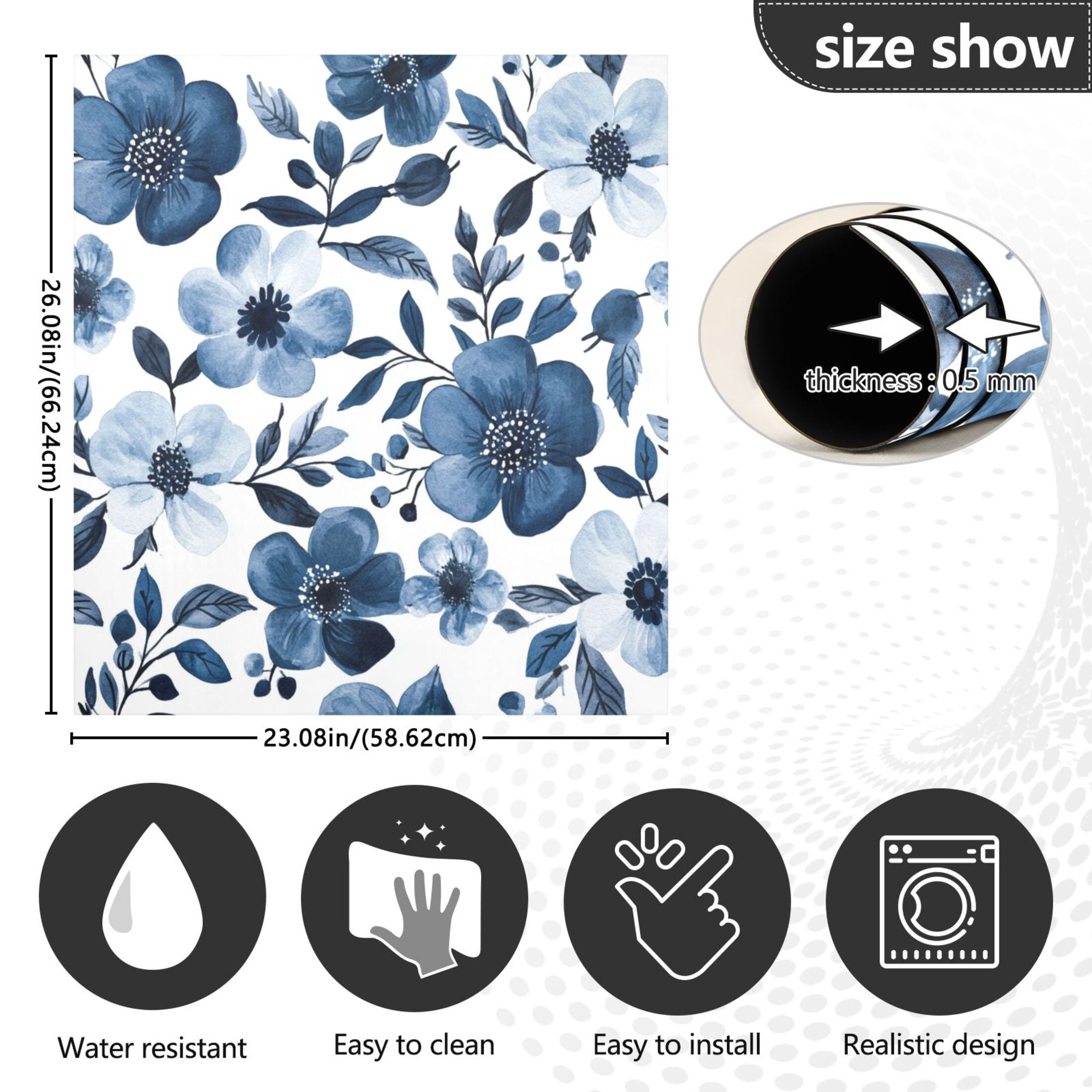 Dishwasher Magnetic Sticker 23x26 Inch Refrigerator Magnetic Sticker Washing Machine Magnetic Sticker Kitchen Panel Magnetic Sticker Home Decor Beautiful Navy Flowers