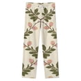 thumbnail image 4 of Pink Flowers Cream Background Pattern Winter Female Pants Flannel High Waist Women Pants Lady Warm Straight Leg Plush Trousers, 4 of 7