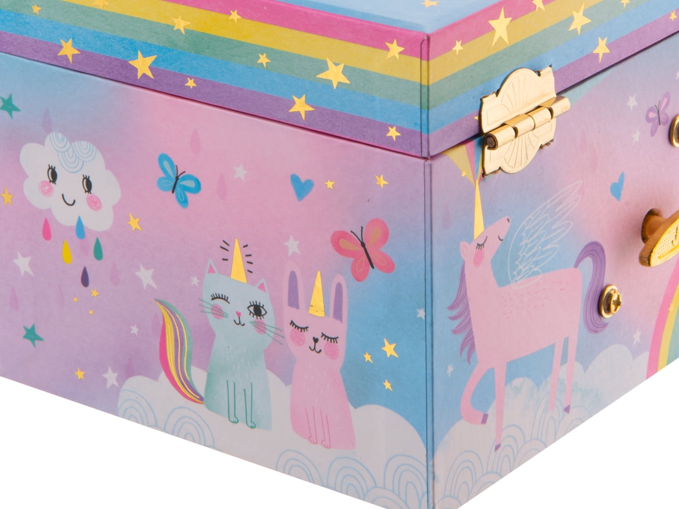 Rainbow Design Girl's Musical Jewelry Storage Box with Spinning Unicorn 
