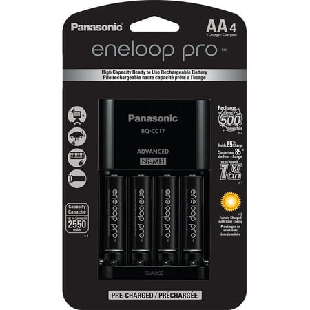 Panasonic K-KJ17KHCA4A Advanced Individual Cell Battery Charger Pack with 4 AA eneloop pro High Capacity Ni-MH Rechargeable Batteries w/ Standard Charger
