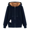 thumbnail image 2 of UAMVSH Women's Casual Full Zip up Sherpa Lined Hoodie Sweatshirts Warm Winter Fleece Long Sleeve Jacket Coat with Pockets(X-Large,Dark Blue), 2 of 5