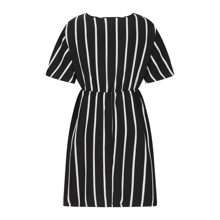 Sexy Plus Size Dresses for Women Stripes Wrap V Neck Large Bust