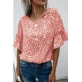 thumbnail image 1 of Women's Pink Leopard Spotted Ruffle Sleeve T-Shirt, 1 of 4