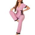 thumbnail image 5 of cfhntfmh Womens Ribbed Knit Lounge Set Short Sleeve Top and Long Pants Pajamas V Neck 2 Piece Lace Trim Sleepwear（Purple,X-Large), 5 of 5