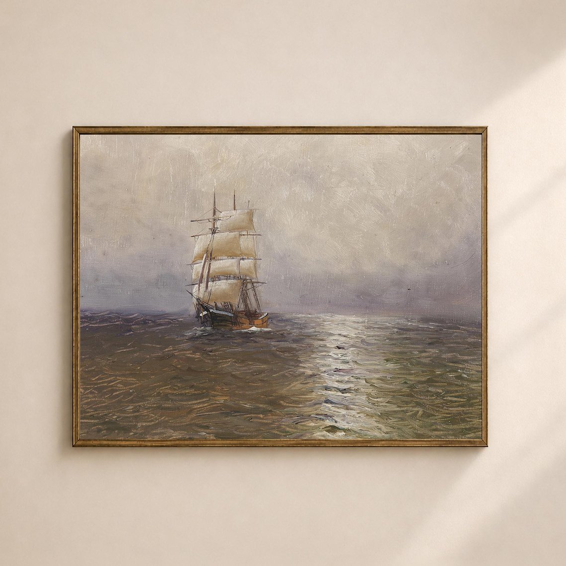 Vintage Sailing Ship Wall Art Print Moody Coastal Decor