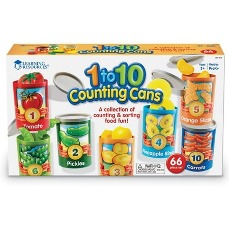Learning Resources 1 to 10 Counting Cans, With Covers and Play Food, 75 Pieces