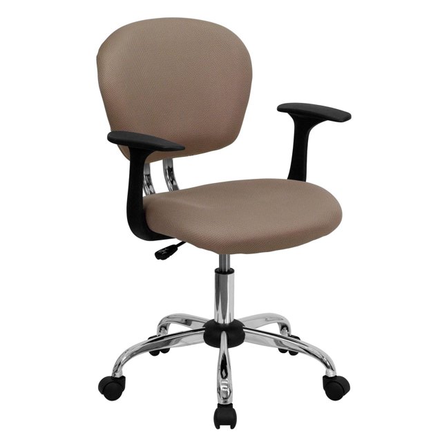 Mid-Back Coffee Brown Mesh Padded Swivel Task Chair with Chrome Base and Arms