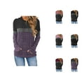 thumbnail image 1 of Color Block Ribbed Hoodies for Women Fall Winter Long Sleeve Hooded Sweatshirt with Pockets Pullover Tops, 1 of 4