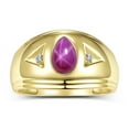 thumbnail image 1 of RYLOS Men's Rings Yellow Gold Plated Silver Pear Shape Tear Drop Cabochon Gemstone & Diamond Rings; Star Ruby   Size 11, 1 of 5