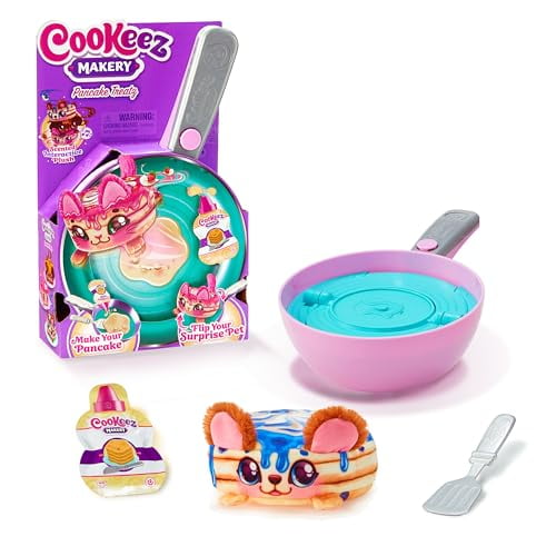 COOKEEZ MAKERY Pancake Treatz. Mix & Flip a Plush Best Friend! Place Your Pancake Mix on The Pan and Be Amazed When A Scented, Interactive Plush Friend Flips Out! Styles May Vary