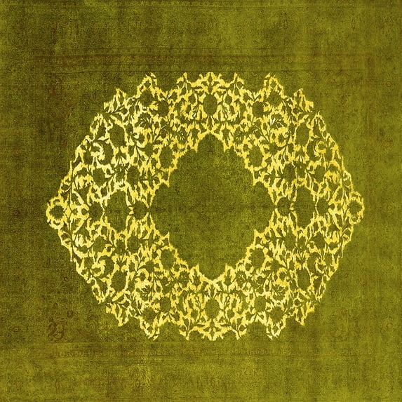 Ahgly Company Indoor Square Oriental Yellow Industrial Area Rugs, 3' Square