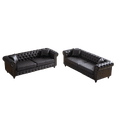 thumbnail image 5 of 2 Piece Living Room Chesterfield Sectional Sofa Set, 3 Seater Rolled Arms Upholstered Sofa with 3 Seater Classic Button-Tufted Sofa with Pillows & Gourd Wooden Legs for Living Room, Black, 5 of 5
