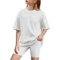 thumbnail image 2 of yillto Girls 2 Piece Summer Outfits Kids Short Sleeve Loose T Shirts and Elastic Waist Shorts Clothing Sets, 2 of 7