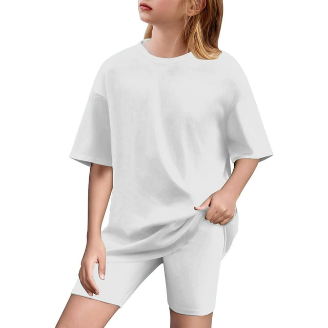 Ensemble Deux Pièces pour Fille, T-Shirt à Manches Courtes et Short de Cycliste