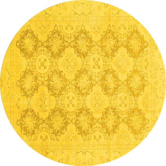 Ahgly Company Indoor Round Oriental Yellow Traditional Area Rugs, 3' Round