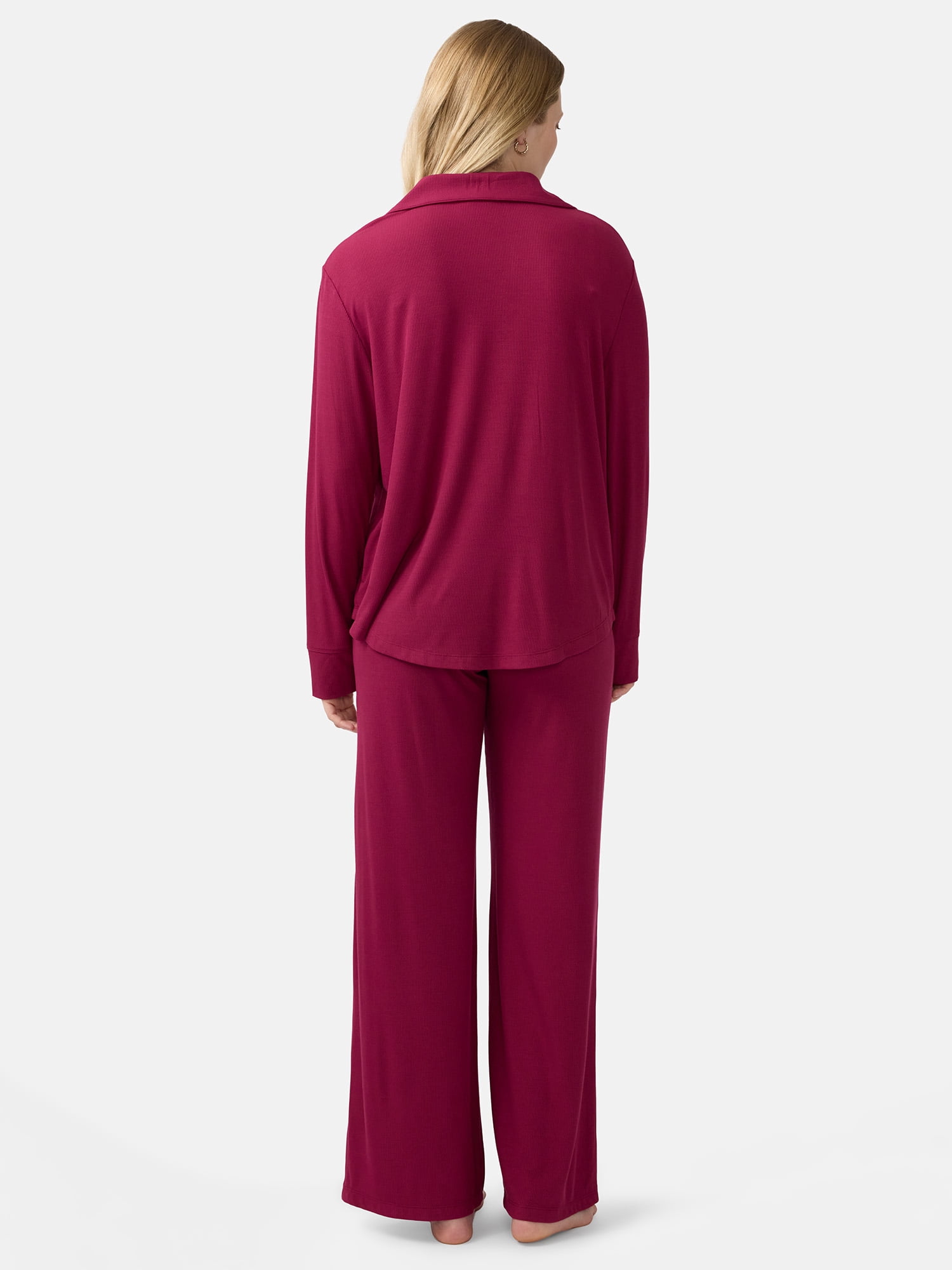 Ingrid & Isabel For Every Belly Women's Maternity Long Sleeve Button Down Shirt & Open Leg Pajama Set, Sizes S-XXXL