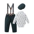 thumbnail image 2 of ZOEREA Baby Boy Clothes Infant Gentleman Outfits Suit,Dress Shirt + Suspender Pants + Bowtie + Beret Hat Wedding 0-18M, 2 of 12
