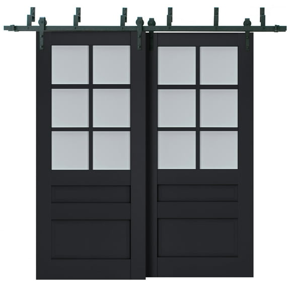 Sliding Closet Barn Bypass Doors with Frosted Glass | Veregio 7339 Antracite | Sturdy 6.6ft Rails Hardware Set | Wood Solid Bedroom Wardrobe Doors -36" x 96" (2* 18x96)