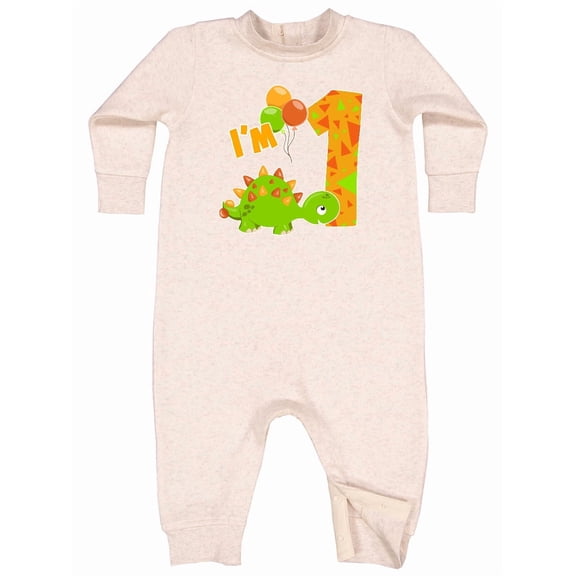 Inktastic Happy Dinosaur First Birthday-green Baby Fleece Romper