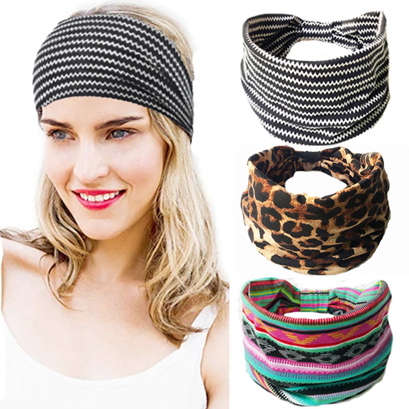 Head Wrap Twist Boho 3PCS Leopard Print Elastic Fashion Hair Band Yoga Headband