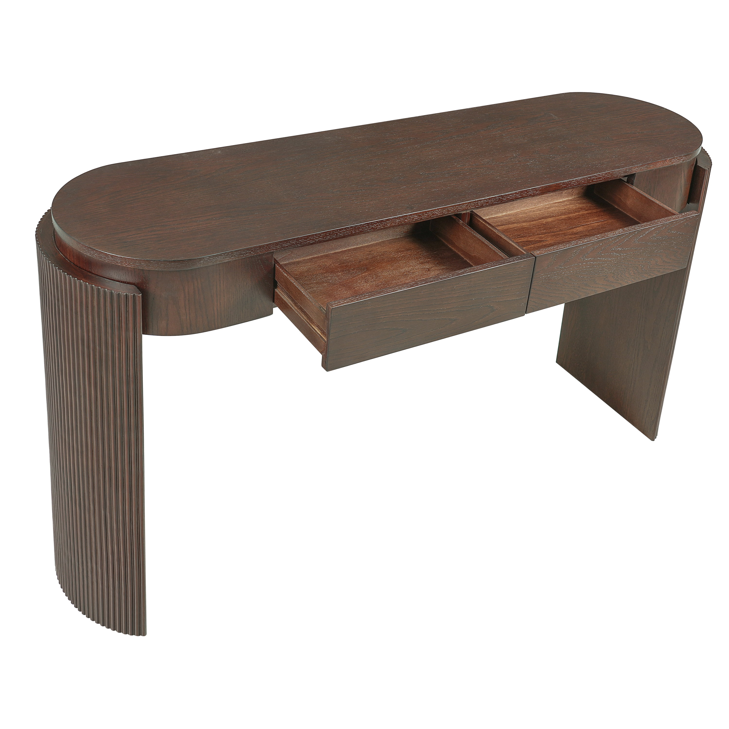 EUROCO 55" Entryway Table with Oval Top and 2 Drawers,Wood Console Table Sofa Table with Fluted Design for Living Room,Espresso