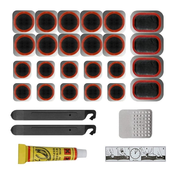 24Pcs Bike Patch Kit - Bicycle Tire Inner Tube Repair Kit with Vulcanizing Fluid/Rubber Cement, Patches, Metal Rasp, Levers - For All Types of Bikes, BMX, E-Scooters - by Mobi Lock