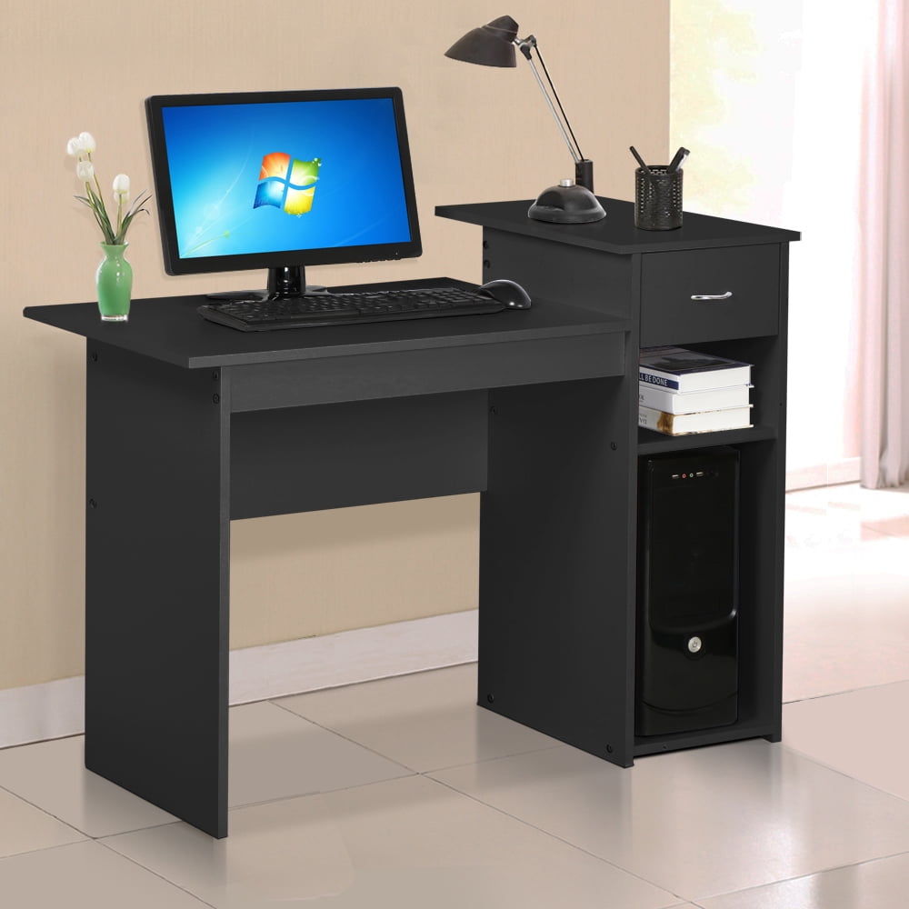 Compact Computer Desk with Drawers and 2 Tier Storage Shelves Furniture ...