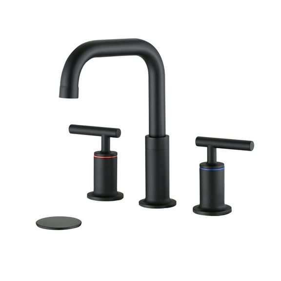 8 Inch Widespread Bathroom Faucet with Pop-Up Drain - Matte Black 2 Handle Sink Faucet - 360° Swivel Spout - Quick Connect Valves - Easy DIY Installation