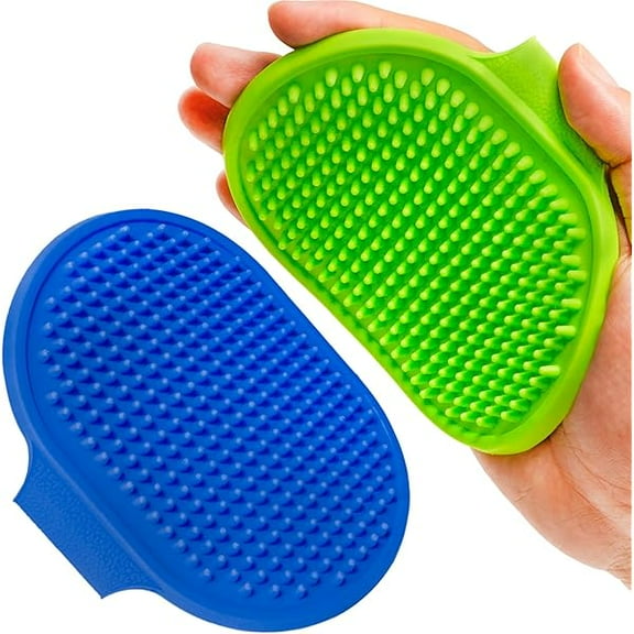 Wanhoo Dog Bath Brush | Pet Shedding Shampoo Brush for Long & Short Hair | Grooming Rubber Comb for Cat & Dog | Animal Soft Massage Scrubber | with Adjustable Ring Handle (2 Pcs)