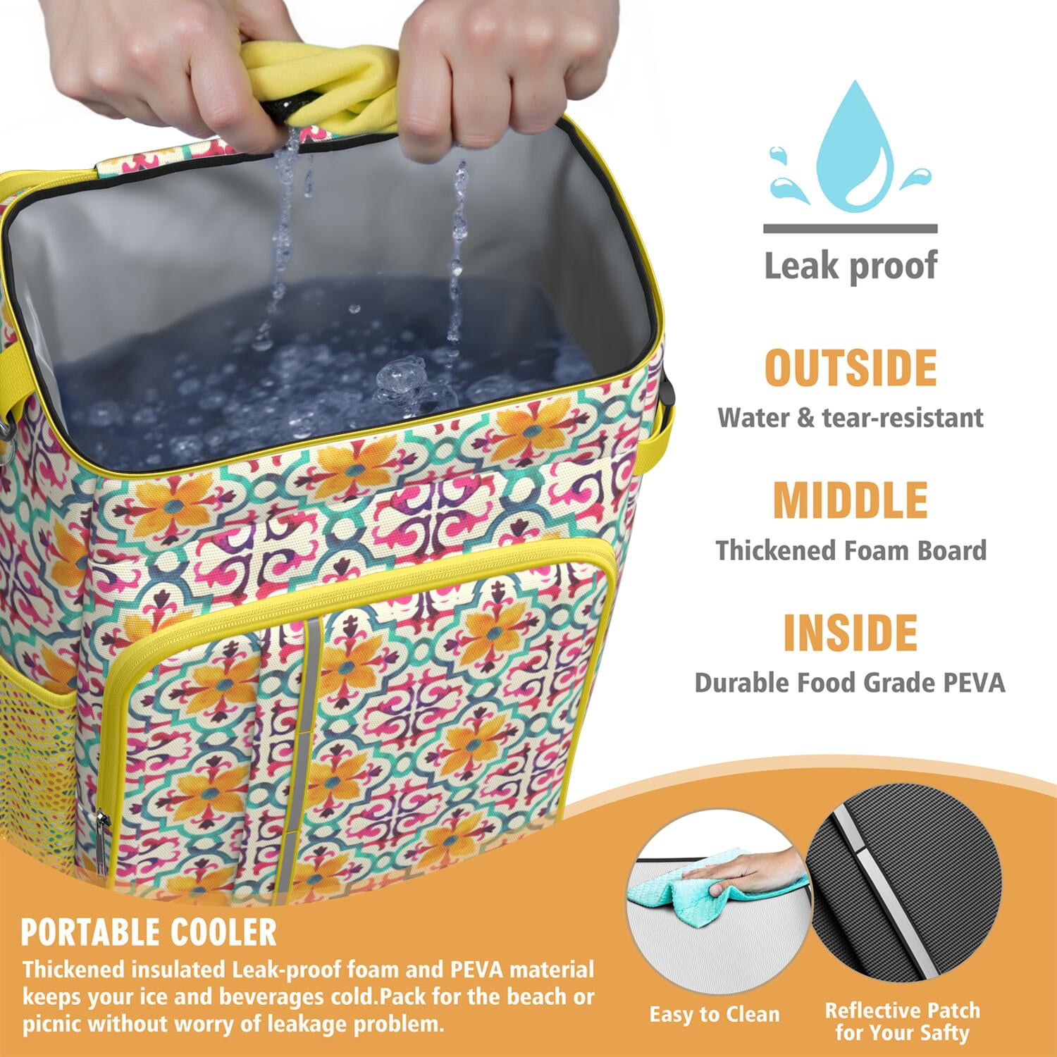 Travel Cooler Bag - Boho Bohemia Flower Camping Beer Cooler Backpack with Bottle Opener- Waterproof Insulated Picnic Backpacks - Cooler Bag for Beach