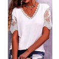 thumbnail image 2 of Blusa casual de manga corta con cuello en V y ribete de encaje de color puro para mujer para uso diario Blanco XL, 2 of 4