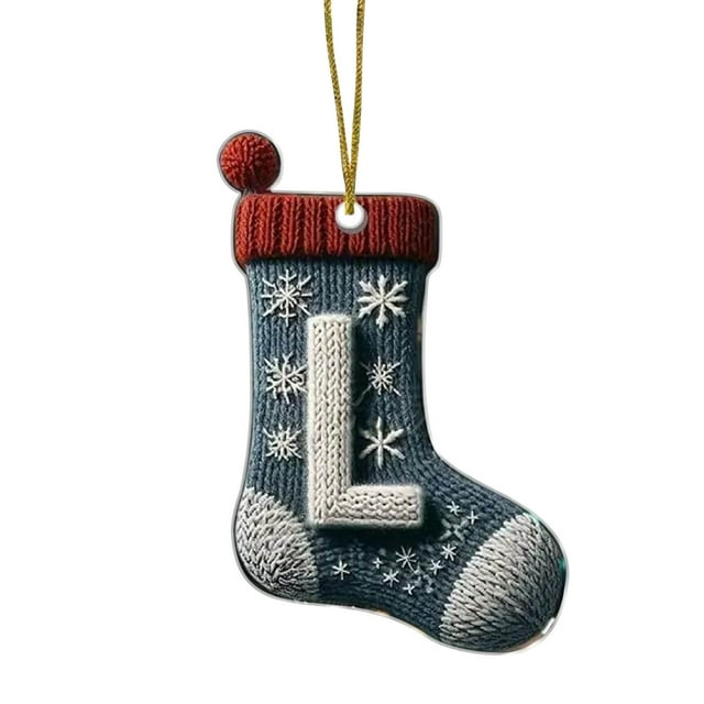 Acrylic Christmas Tree Ornaments Set With 26 Alphabet Letters Knit-Style Stocking Design For Holiday Decor