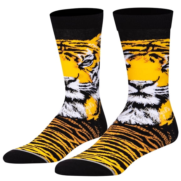 ODD SOX, Men's Funny Designer Novelty Animal Socks, Tiger Crew, Large Adult