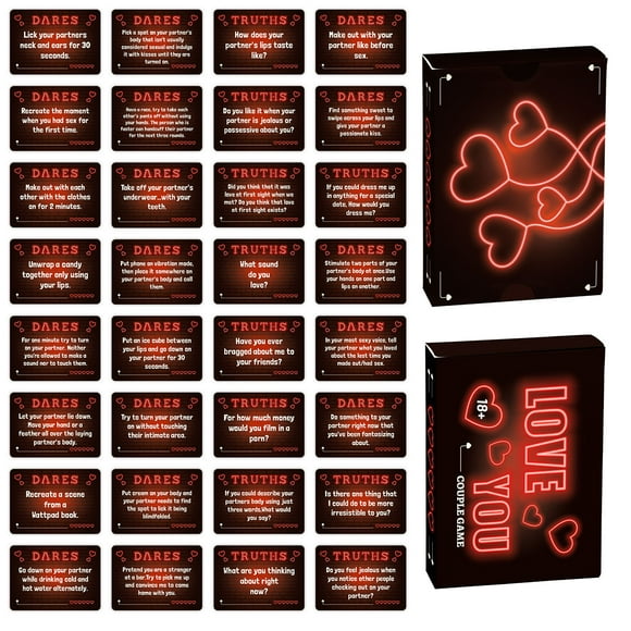 Adult Card Games,Truth Or Dare 50 Neon Lamp Love You Couple Warm Up Interactive Cards Truth Or Dare Adventure Game Props Card Games for Adults,Games for Couples,Couples Card Games