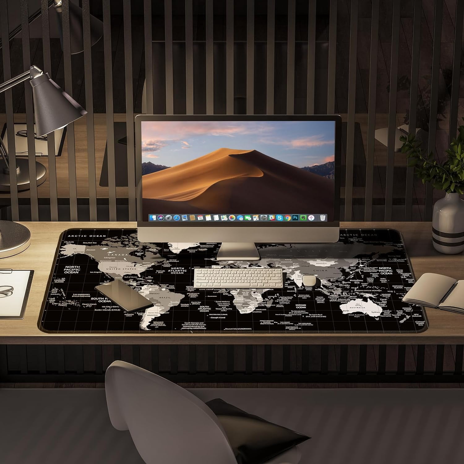 World Map Gaming Mouse Pad Black Desk Mat,Desk Pad XXL Mouse Pads for Desk 35.4x15.7in Mousepad with Stitched Edges,Non-Slip Rubber Base,Waterproof Computer Keyboard Pad for Gamer,Office&Work