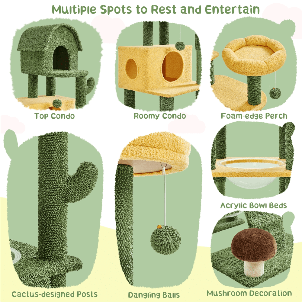 Alden Design 68.5'' Oasis-themed Multilevel Cat Tree with 3 Perches, Green