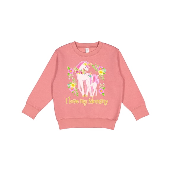 Inktastic I Love My Mommy Unicorn with Pink and Yellow Flowers Toddler Sweatshirt