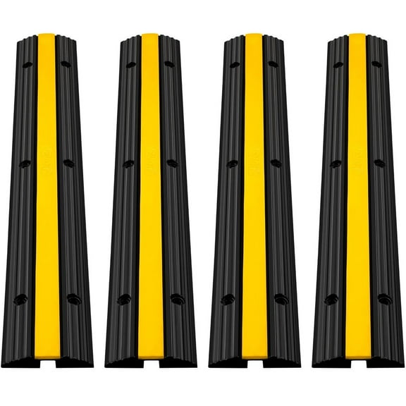 Cable Protector Ramp 4 Pack - Heavy Duty Rubber Cord Cover - 22046lbs Capacity - 1 Channel Driveway Hose Cable Ramp for Events & Construction