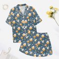 thumbnail image 6 of Womens Pajama Set Casual Easter Short Sleeve Button Shirt Shorts Women Pjs,A2-Dark Blue,S, 6 of 7